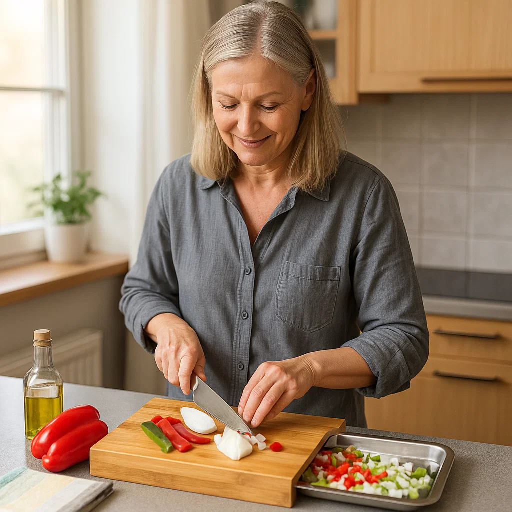 Skjærebrett i bambus med uttrekkbart stålbrett